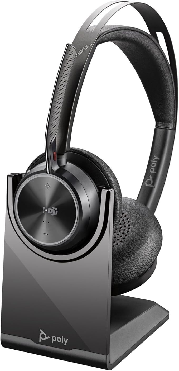Poly - Voyager Focus 2 UC USB-A Headset with Stand (Plantronics) - Bluetooth Stereo Headset with Boom Mic - USB-A PC/Mac Compatible - Active Noise Canceling