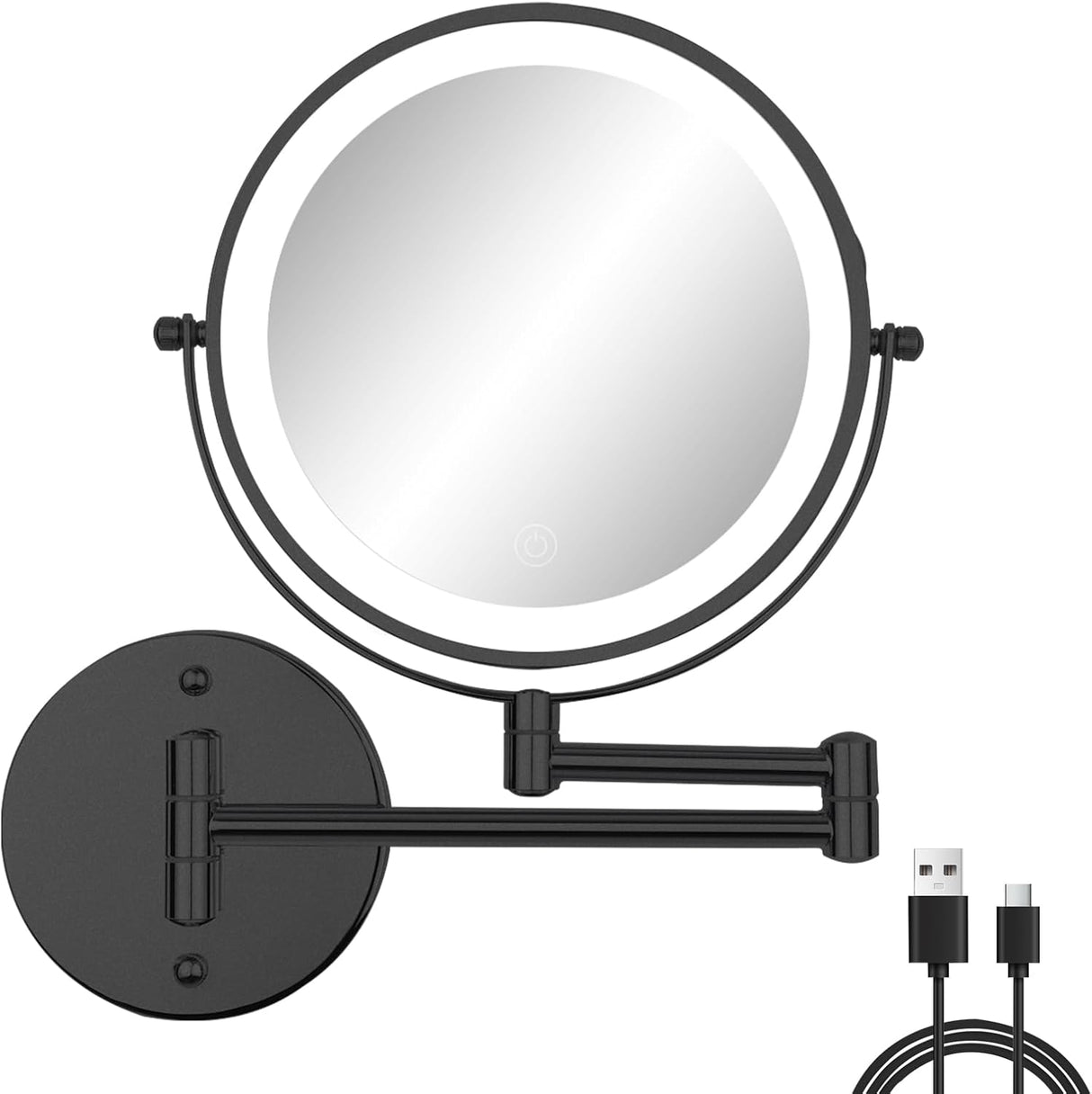 Rechargeable 8” Wall Mounted Makeup Mirror with Lights