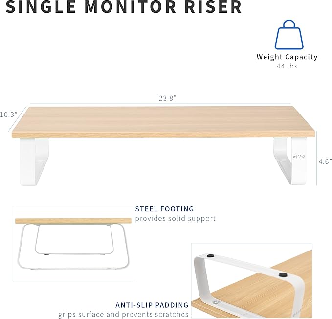 VIVO 24-inch Monitor Stand, Wood and Steel Desktop Riser, Screen, Keyboard, Laptop, Small TV, Ergonomic Desk and Tabletop Organizer, Light Wood, STAND-V000WM