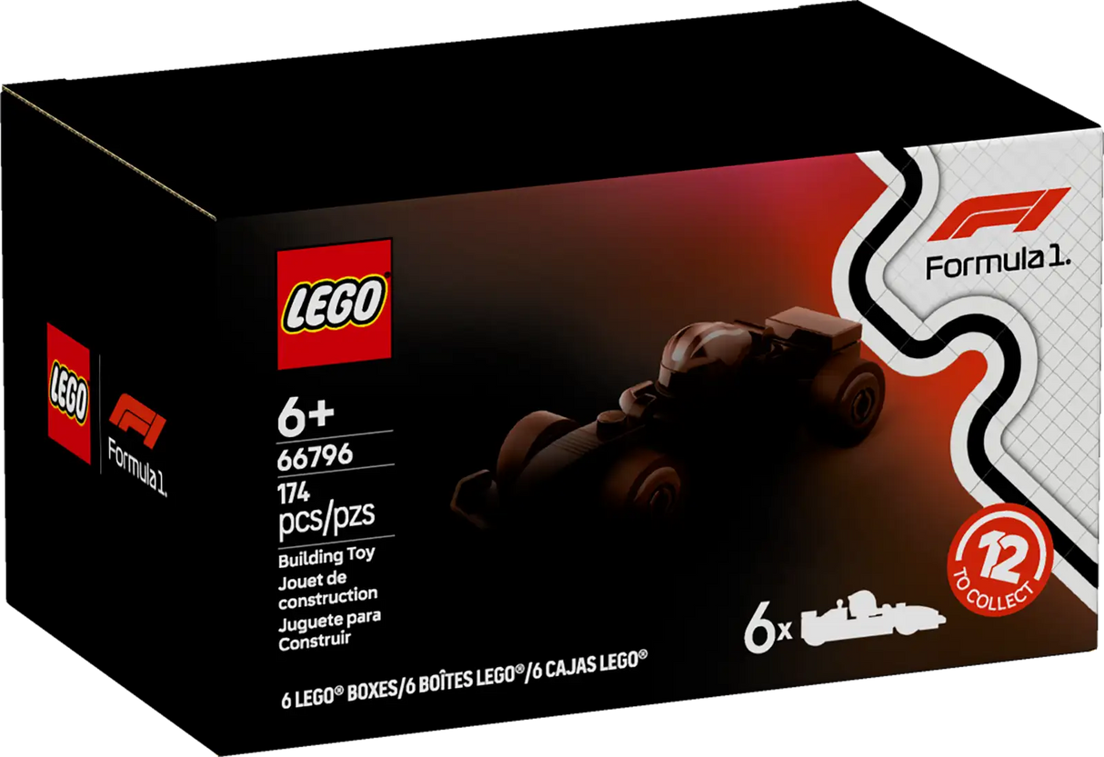 LEGO F1 Collectible Race Cars, 6 Pack - Building Set for Boys & Girls, Ages 6+ - Birthday Party Favor or Gift - Mystery Box W/Surprise F1 Car Toys - Travel Toys for Kids - 66796