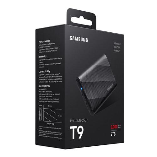 Samsung 2TB T9 Portable SSD USB 3.2 Gen 2x2 Solid State Drive - Black