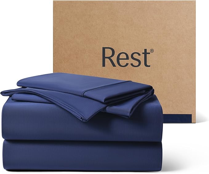 REST® Evercool®+ Starter Sheet Set, Queen, Blue, Breathable Bed Sheets for Hot Sleeper and Night Sweats, with Pillowcases, with Ionic+ Self-Cleaning Silver Yarn for Sensitive Skin, 3PCS No Flat Sheet