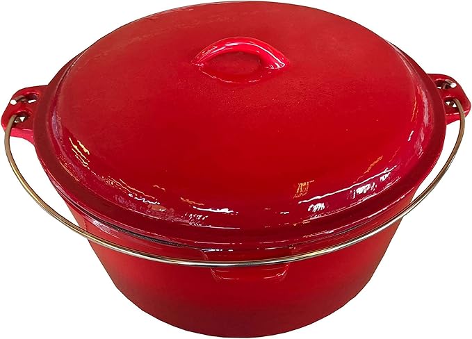 Red Enamel Coated Cast Iron Dutch Oven 9 Qt