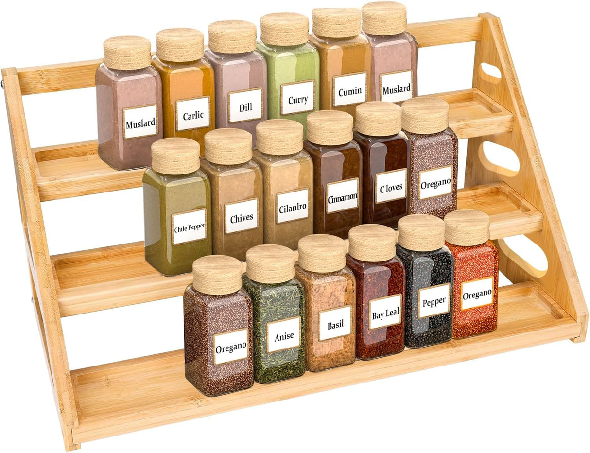 Spice Rack - Bamboo Wood Spice Rack Organization for Cabinet/Countertop