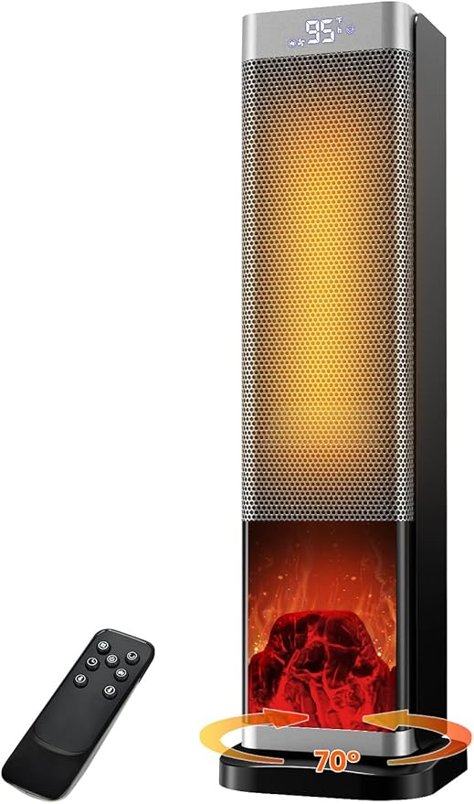 Mstoekn - Space Heaters for Indoor Use, 1500W PTC Ceramic Electric Heater with Thermostat, Room Temperature Display, 70° Oscillation, Remote Control, 12H Timer, Quiet Portable Heater for Office Bedroom