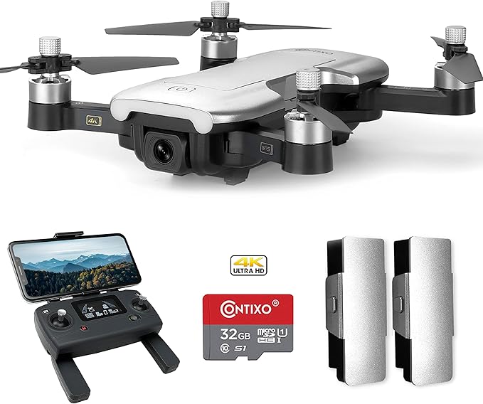 Contixo F30 Drone for Kids and Adults WiFi 4K UHD Camera and GPS,FPV Quadcopter for Beginners,Foldable Mini Drone,Brushless Motor,Follow Me,Two Batteries and Carrying Case Included