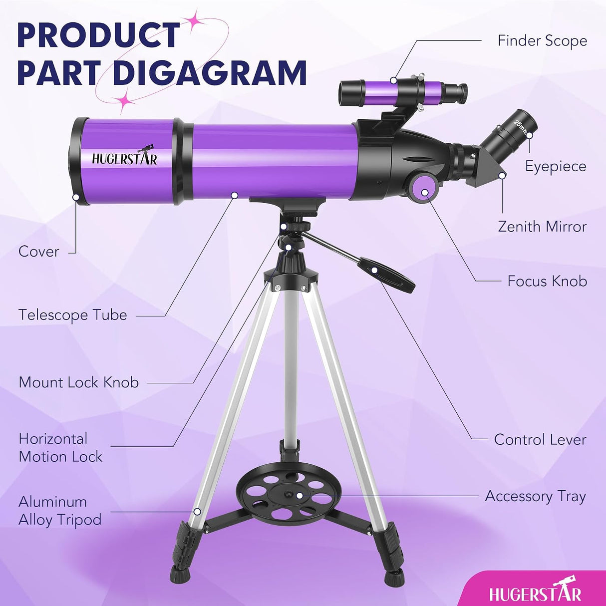 HUGERSTAR - Telescope for Adults & Kids & Astronomy Beginners - Purple