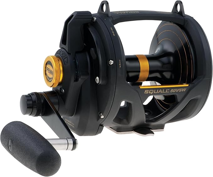 PENN 1292938 Squall Lever Drag 2-Speed Trolling Fishing Reel, 890/50, black, IGFA50, SQL50VSW
