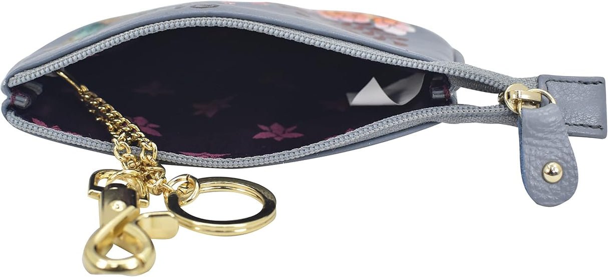 Anuschka Women’s Hand-Painted Genuine Leather Medium Zip Pouch - Coin and Key Pouch - Zippered, 2 Key Fobs