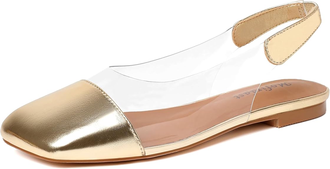 Mofirdast Women's Clear Square Toe Slip-On Flats - Size 9