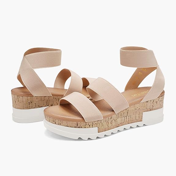 DREAM PAIRS Women's Open Toe Elastic Ankle Strap Casual Flatform Platform Wedges Sandals Size: 9.5