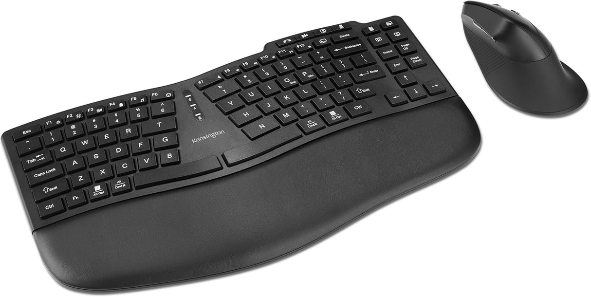 Kensington Pro Fit Ergo KM675 EQ Wireless Keyboard and Mouse, TKL Keyboard, Rechargeable Split Keyboard Ergonomic, Bluetooth & 2.4GHz up to 3 Device Connection, Programmable Keys, Black