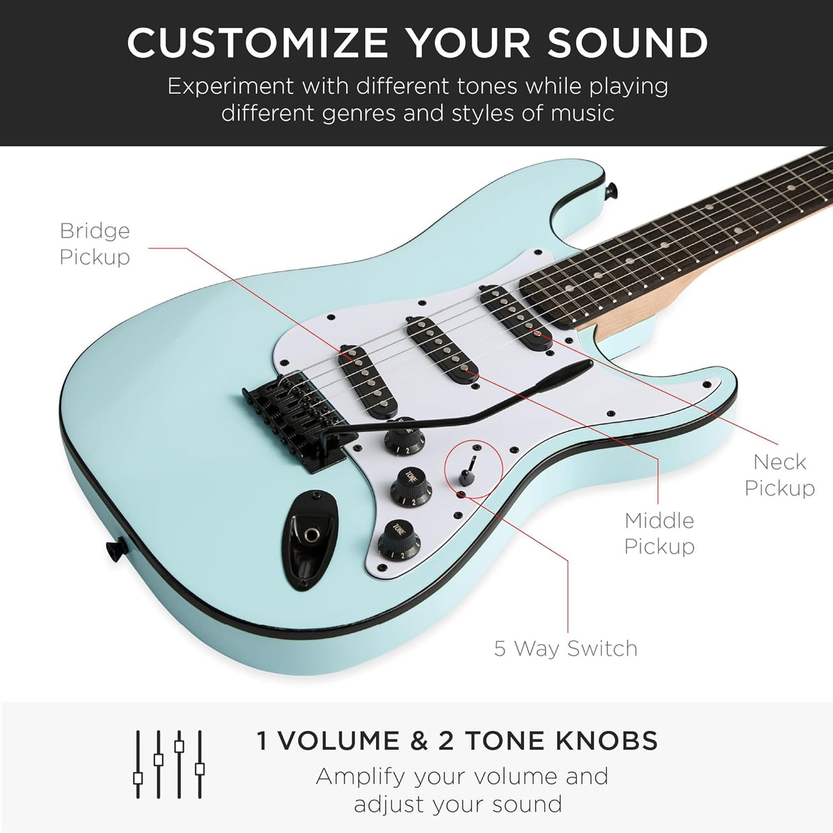 Best Choice Products - Beginner Electric Guitar Kit w/ Case, 10W Amp, Tremolo Bar - 39in - Powder Blue