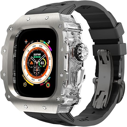 Luxury Apple Watch Ultra 2 Case Titanium with Fluorine Rubber Band, Men's Protective iWatch Ultra 49mm Cover, Lightweight Titanium Case 49mm for Apple Watch Ultra 2/ Ultra