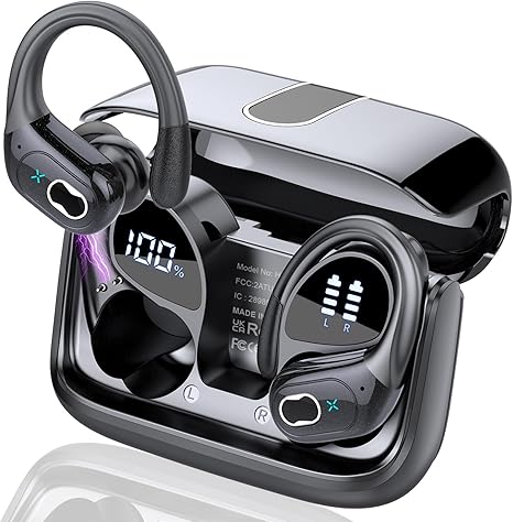 Stecei Wireless Earbuds 75hrs Bluetooth 5.4 Headphone Sport, 2025 Bluetooth Earbuds Stereo Deep Bass Over Ear Bud with Earhooks, ENC Noise Cancelling Mic, IPX7 Waterproof Earphone for Workout/Running