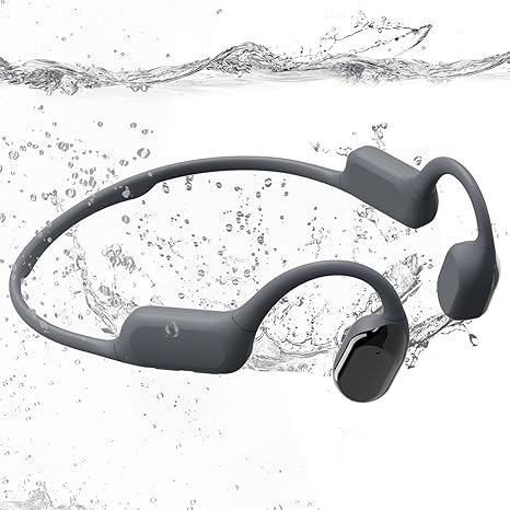 Swimming Bone Conduction Headphones with Night Safety Light, IP68 Waterproof MP3 Mode Underwater Swimming Headphone, Wireless Sport Open Earphones Bluetooth 5.4 Earbuds,Black Gray