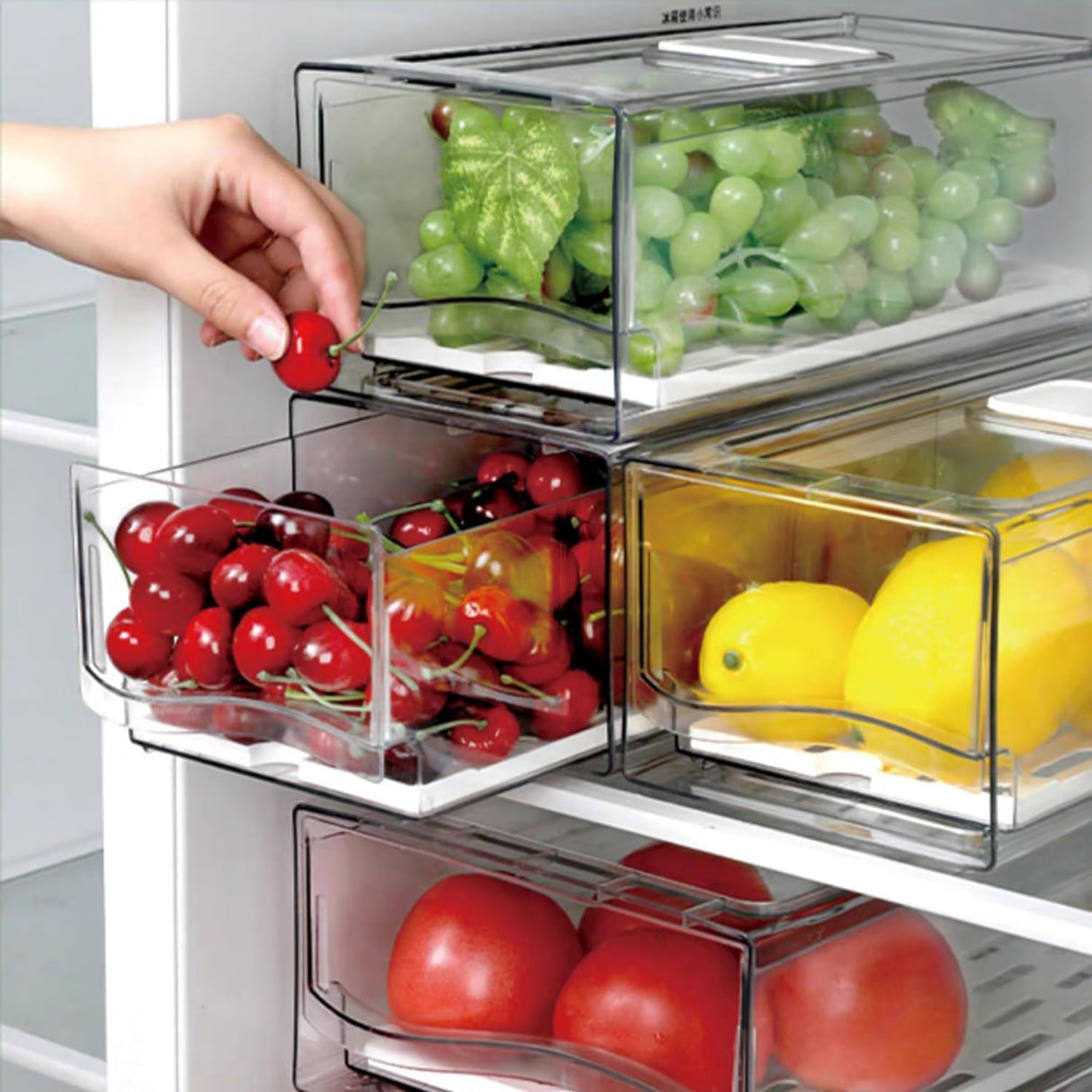2 Pack Fruit Storage Containers for Fridge, Stackable Refrigerator Organizers and Storage,Reusable Storage ContainersClear Fridge Drawer for Produce,Vegetable in Home Kitchen, Restaurant,BPA-Free