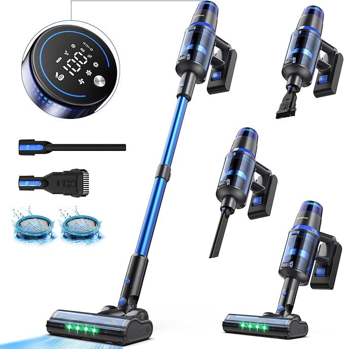 V25 Cordless Vacuum Cleaner, 680W 60Kpa Powerful Stick Vacuum with Dust Sensor, Digital Display, 4000mAh Rechargeable Battery up to 60Mins, Versatile for Pet Hair, Floor, Carpet