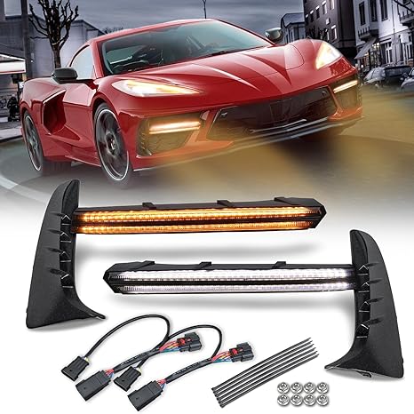 LED Grille Bezel Light Bars,Front Bumper Grille Light LED Daytime Running Turn Signal Lights Lamps Side Panels Sequential Accent Light Assemblies for Corvette C8 Stingray Z51 2020-2025