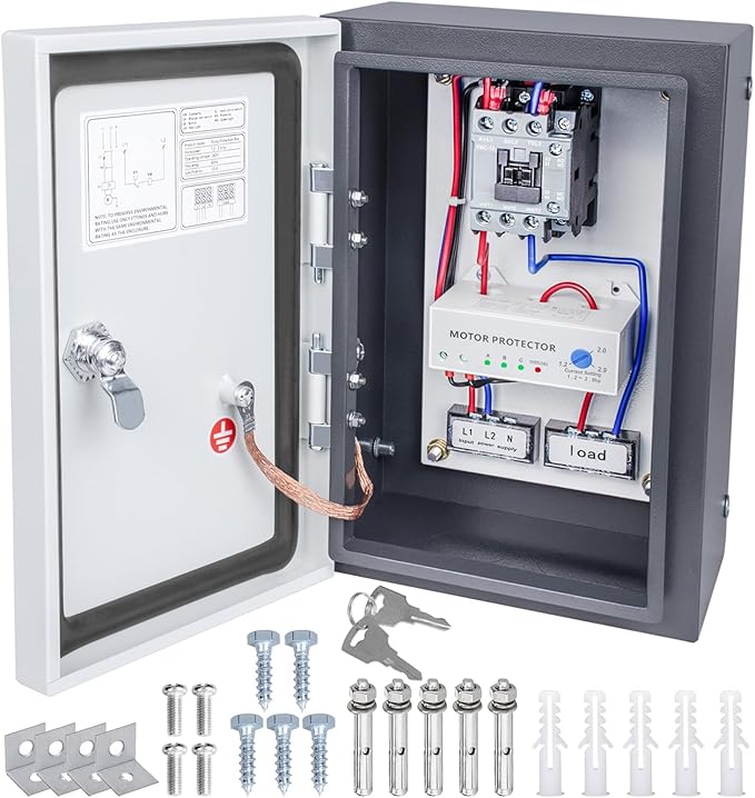 Water Pump Protection Box, 1.5 HP 230V Deep Well Submersible Pump Control Box, with Overload Protection, Key Lock, Weatherproof Design for Outdoor Use