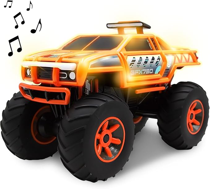 Monster Truck with Lights & Sounds, Motorized Orange Truck for Boys, Girls, Toddlers 3+