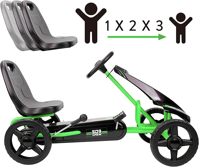 509 Crew Air Jet Pedal Go Kart - Green - Kids, Sporty Graphics on The Front Fairing, Adjustable Bucket Seat, 4 Spoke Rims w/ 10'' EVA Wheels, Sporty Steering Wheel, Kids Go Kart Ages 4+ (U925005)