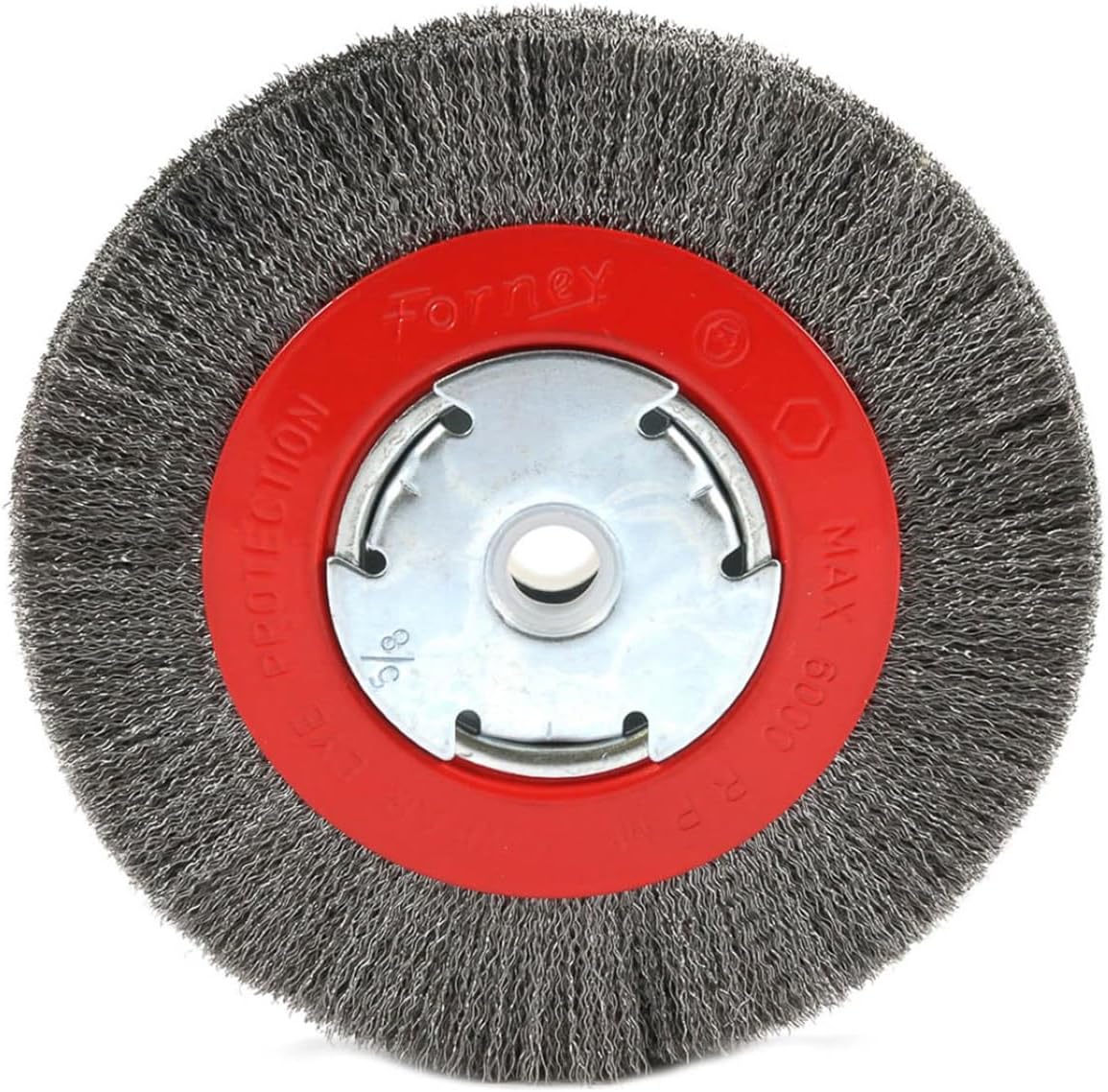 Forney 72751 Wire Bench Wheel Brush, Narrow Face Fine Crimped with 1/2-Inch and 5/8-Inch Arbor, 6-Inch-by-.008-Inch