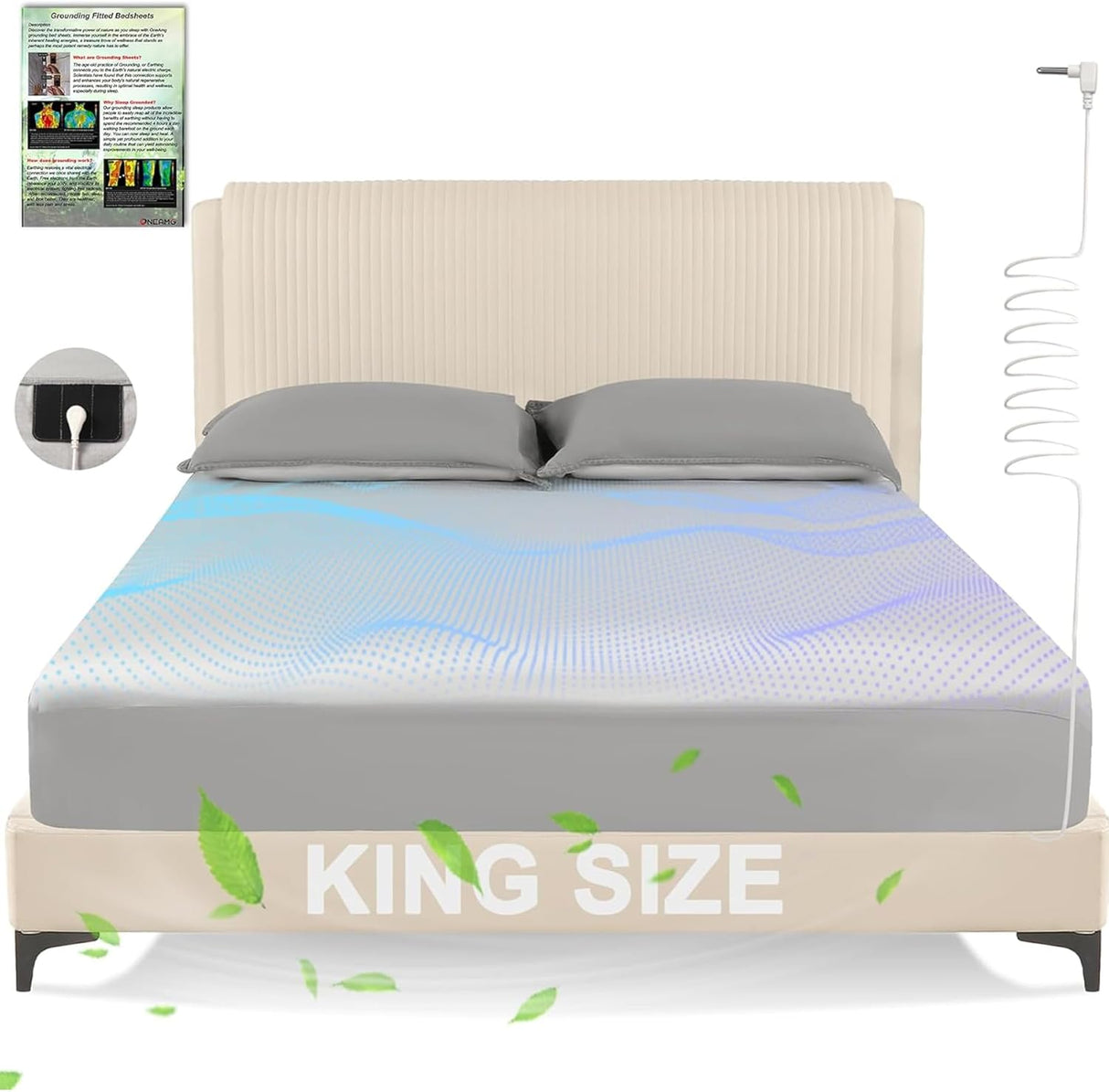 Grounding Sheets King Size,Earth Grounded Fitted Bed Sheet 10% Pure Silver Fiber + 90% Organic Cotton, Bed Grounding Kit with grounding Cord for Improved Sleep & Wellness(Gray,King - 80"x78"x15")