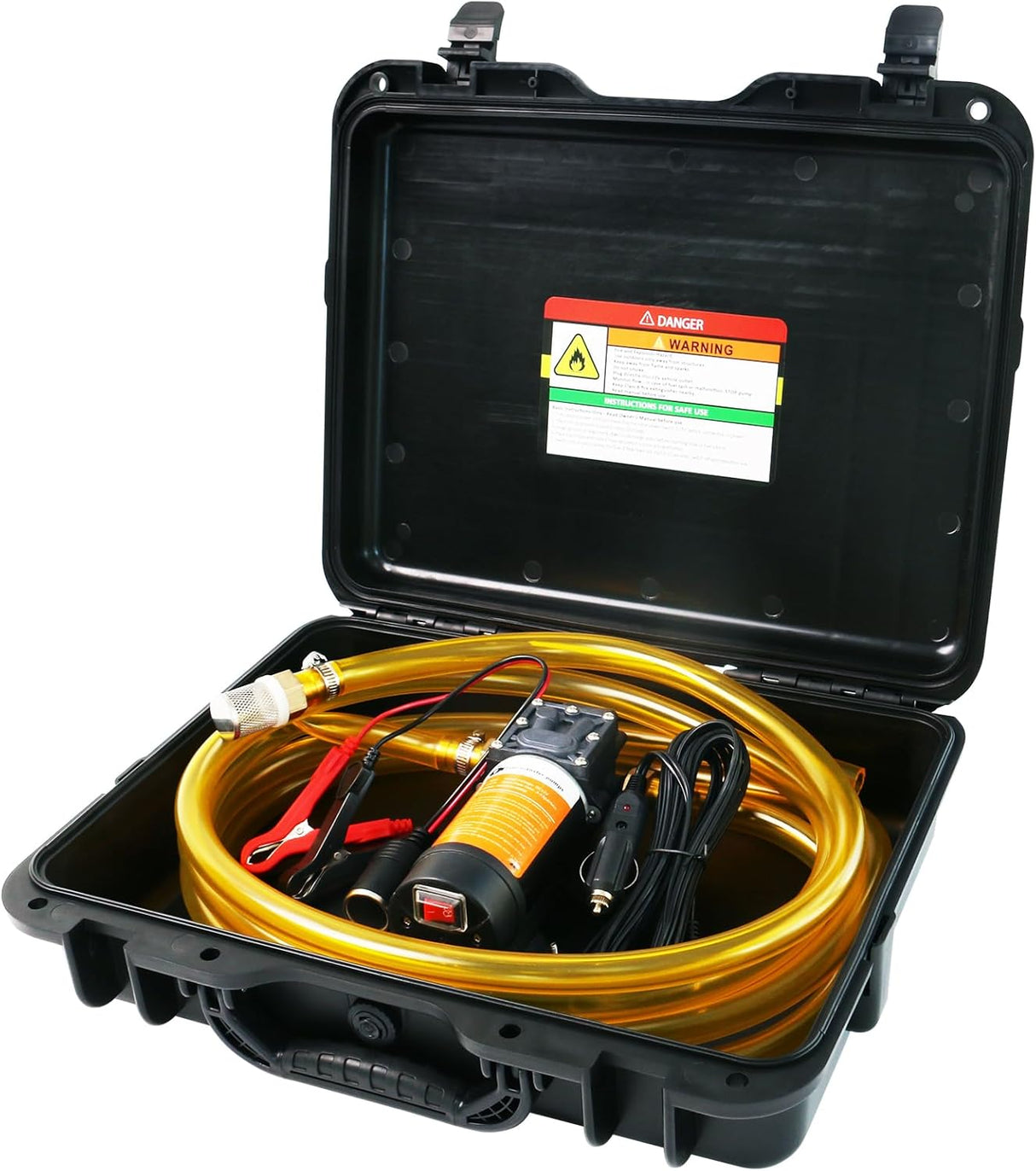 12V Fuel Transfer Pump Moves 120 Gallons of Gas or Diesel Per Hour. With Car Cigarette Lighter Plug, Battery Clip and Upgraded Carrying Case, for UTVs, Vehicles, Boats, Equipment.(80W)