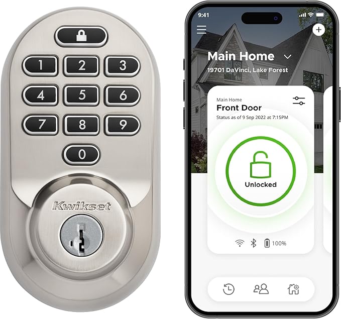 Kwikset Halo Wi-Fi Smart Lock, Keyless Entry Door Deadbolt, Geofence Auto-Unlock, Grade AAA Certified, No Hub Easy Install, Satin Nickel, Backlit Keypad
