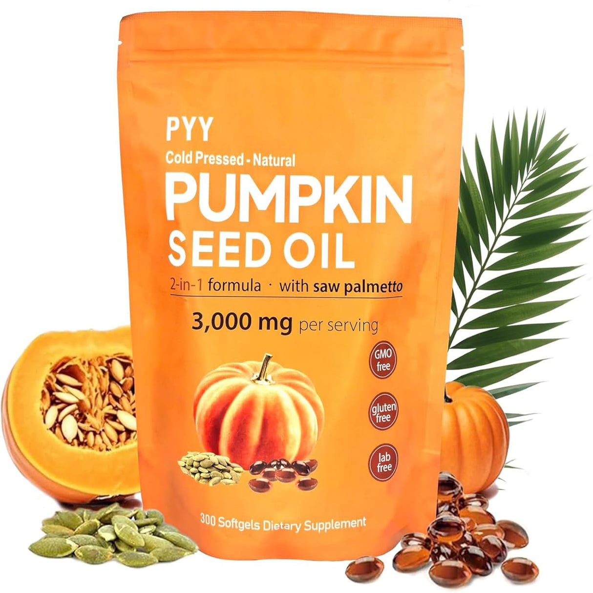 PYY Cold-Pressed Pumpkin Seed Oil & Saw Palmetto Soft gels - 3,000 mg per serving
