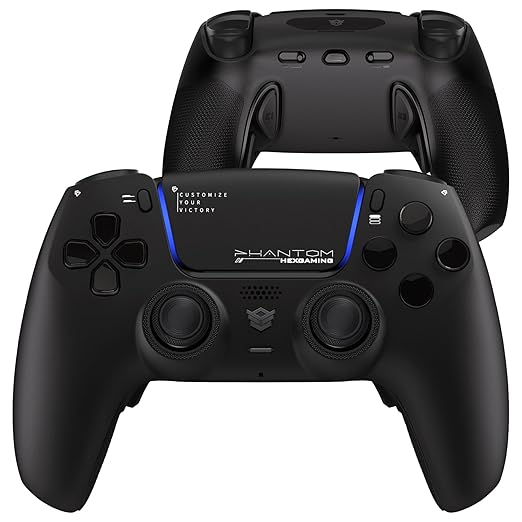 HEXGAMING PHANTOM Pro Gaming Controller with 4 Remappable Buttons, 6 Remapping Profiles, 8 Interchangeable Analog Stick, and Adjustable Triggers Compatible with ps5, PC, Mobile - Chaos Black