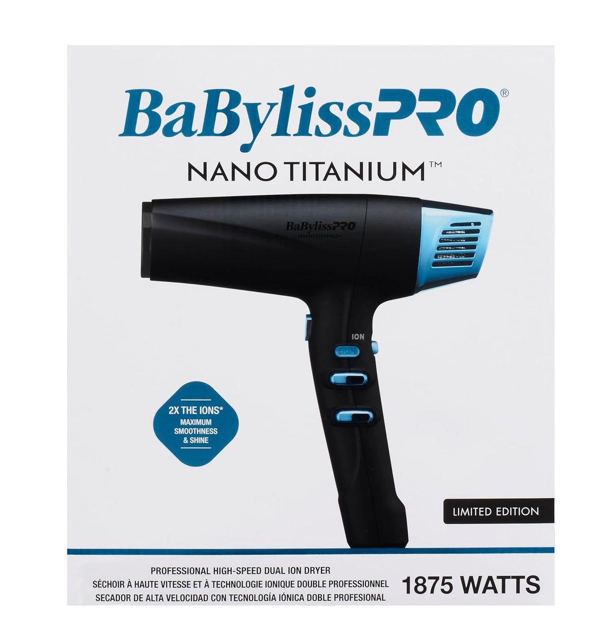 BabylissPRO Nano Titanium Hair Dryer, Professional 1875-Watt Blow Dryer, Lightweight, Ionic Technology