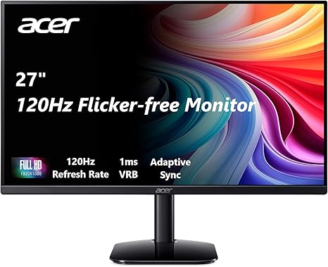 acer KB272 G0bi 27" IPS Full HD (1920 x 1080) Gaming Office Monitor | Adaptive-Sync Support (FreeSync Compatible) | Up to 120Hz Refresh | 1ms (VRB) | sRGB 99% | Tilt | HDMI & VGA Ports