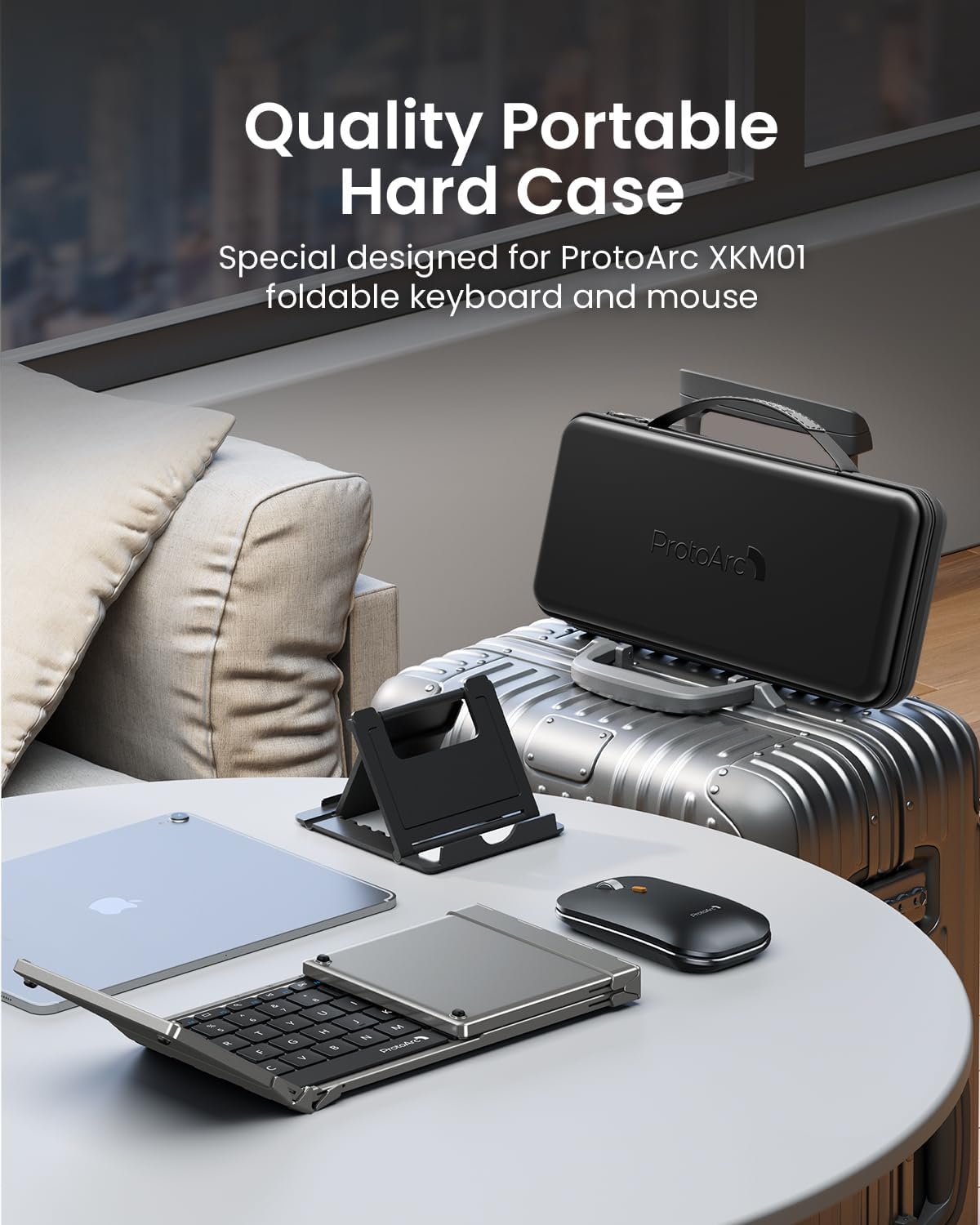 ProtoArc Foldable Keyboard and Mouse, XKM01 - Compatible with Laptop iPad Tablet - Black Gray