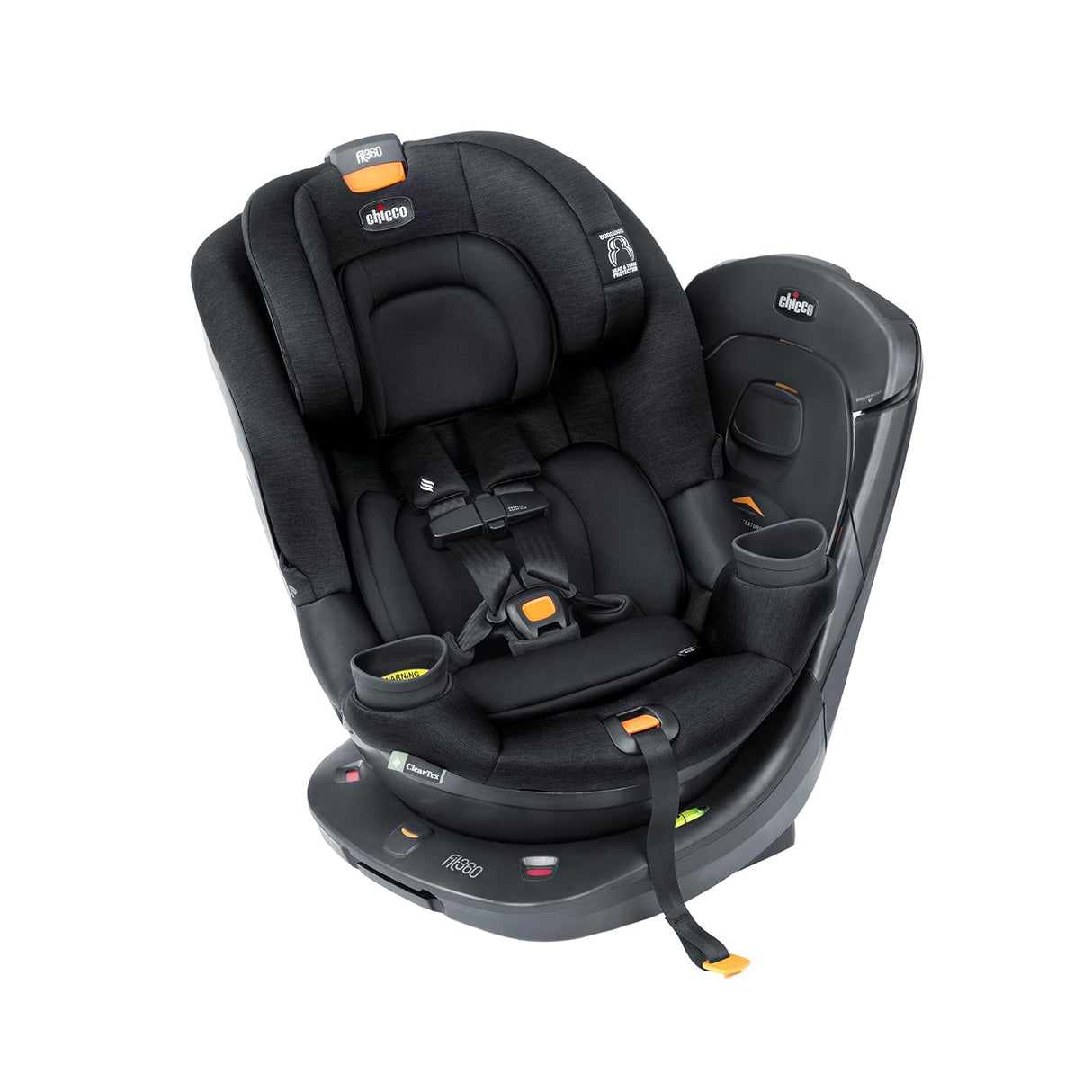 Chicco Fit360 ClearTex Rotating Convertible Car Seat with 360 Degree Rotation for Rear-Facing and Forward-Facing Usage, LeverLock Self-Tensioning Lock System | Black/Black