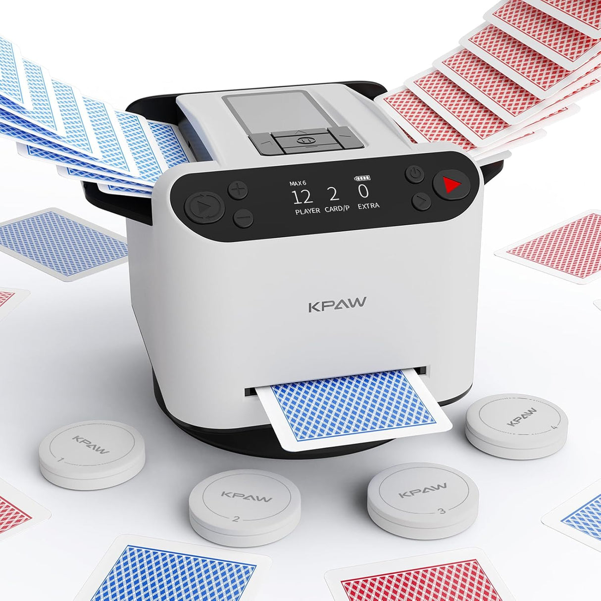 Automatic Card Shuffler and Dealer - 1-2 Decks Support 12 Players, 4 Drawing Remotes, Built-in Gameplays, 360°/180° Deal, for Poker, UNO, Phase 10, Skip-Bo, Rummy (Black)