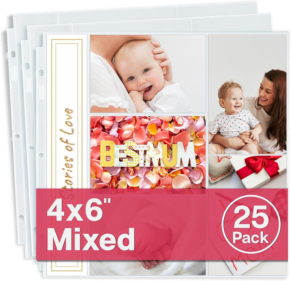 Dunwell 12x12 Scrapbook Page Protectors - 4x6 Mixed Photo Album Pages for 3-Ring Binder 25 PK