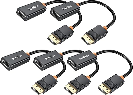 4K DisplayPort to HDMI Adapter, 5 Pack, Gold-Plated Male Display Port to Female HDMI Adapter, Uni-Directional DP to HDMI Adapter Cable Compatible with PC, Laptop, Monitor, Projector