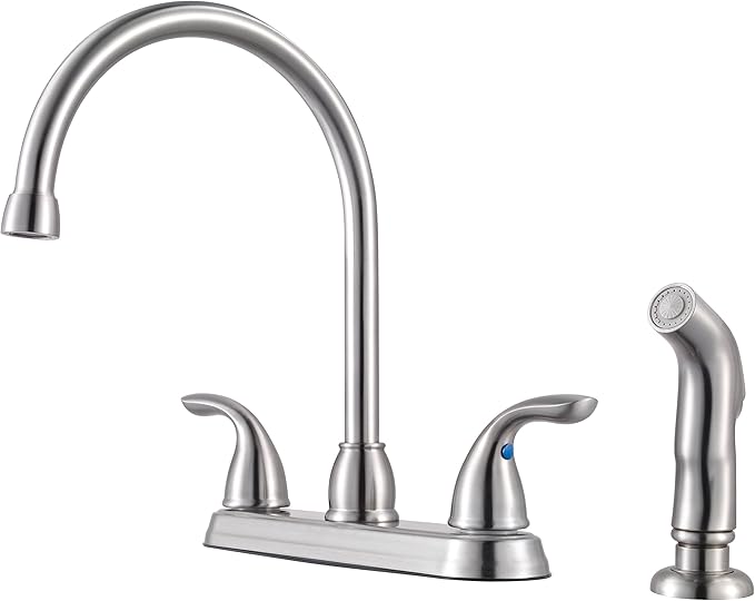 Pfister Pfirst Series Kitchen Sink Faucet with Side Sprayer, 2-Handle, High Arc, Stainless Steel Finish
