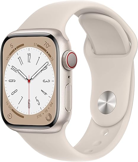 Apple Watch Series 8 Refurbished (GPS + Cellular, 41MM) Starlight Aluminum Case with Starlight M/L Sport Band (Renewed Premium)