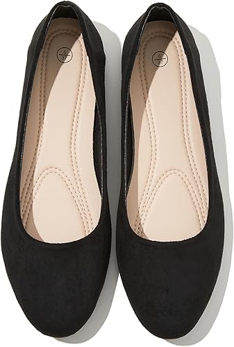 Shupua Flats for Women Round Toe Flat Shoes Dressy Black Ballet Flats Comfortable Women's Dress Shoes Ballerina Flats for Work Size: 8