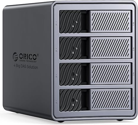 ORICO 4 Bay Raid Hard Drive Enclosure Support 8 RAID Modes for 3.5inch HDD Max up to 88TB for External Direct Attached Storage, Efficient Expansion Backup(Alluminum Alloy)-9848RU3