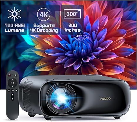 NexiGo PJ40 (Gen 3) Projector with WiFi and Bluetooth, D65 Calibrated, Native 1080P, 4K Supported, Projector for Outdoor Movies, 20W Speakers, Home Theater, Compatible w/TV Stick,iOS,Android (Renewed)