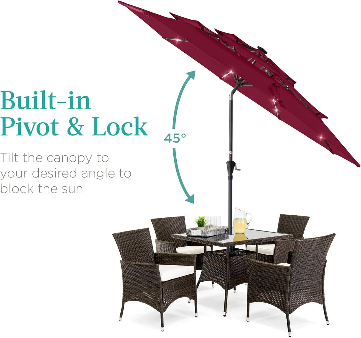 Best Choice Products - 3-Tier Patio Umbrella w/ Tilt Adjustment, Crank - 10ft - Burgundy