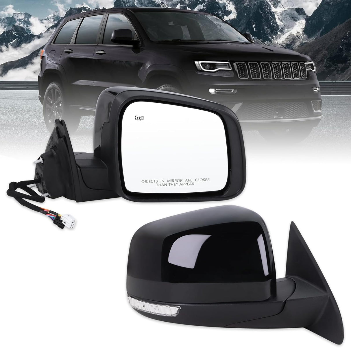 Right Passenger Side Mirror Compatible With 2011-2016 Jeep Grand Cherokee With Manual Folding Power Glass Heated Turn Signal Mirror Memory Black Replace#57010704AJ(11Pins)