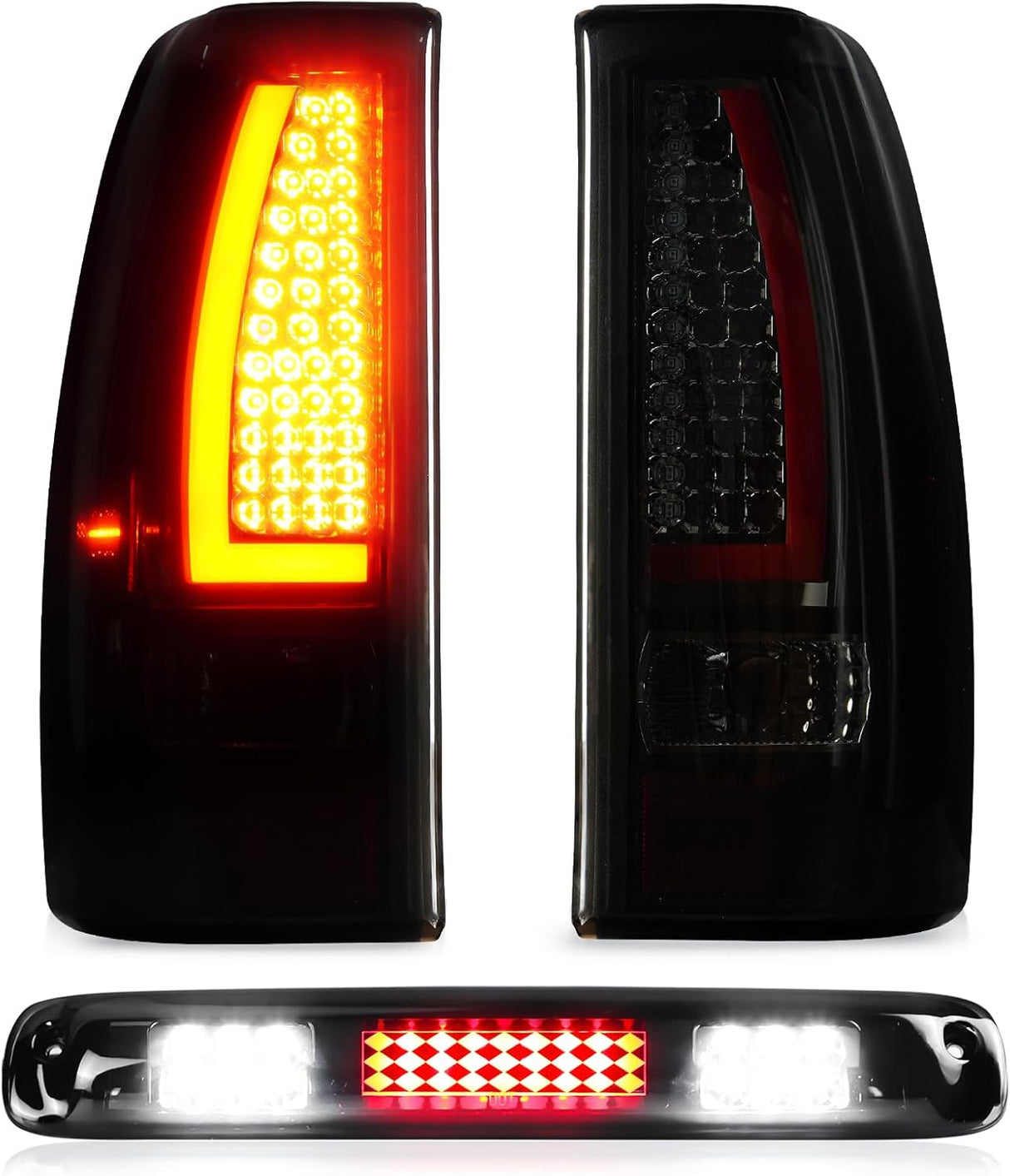 Tail Light + 3rd Brake Cargo Lamp for Chevy Silverado 1500 2500 99-02, 1500HD 2500HD 01-02, GMC Sierra 1500 2500 99-03, Sierra 1500HD 2500HD 01-03, Third High Mount Stop Light Rear LED Taillight