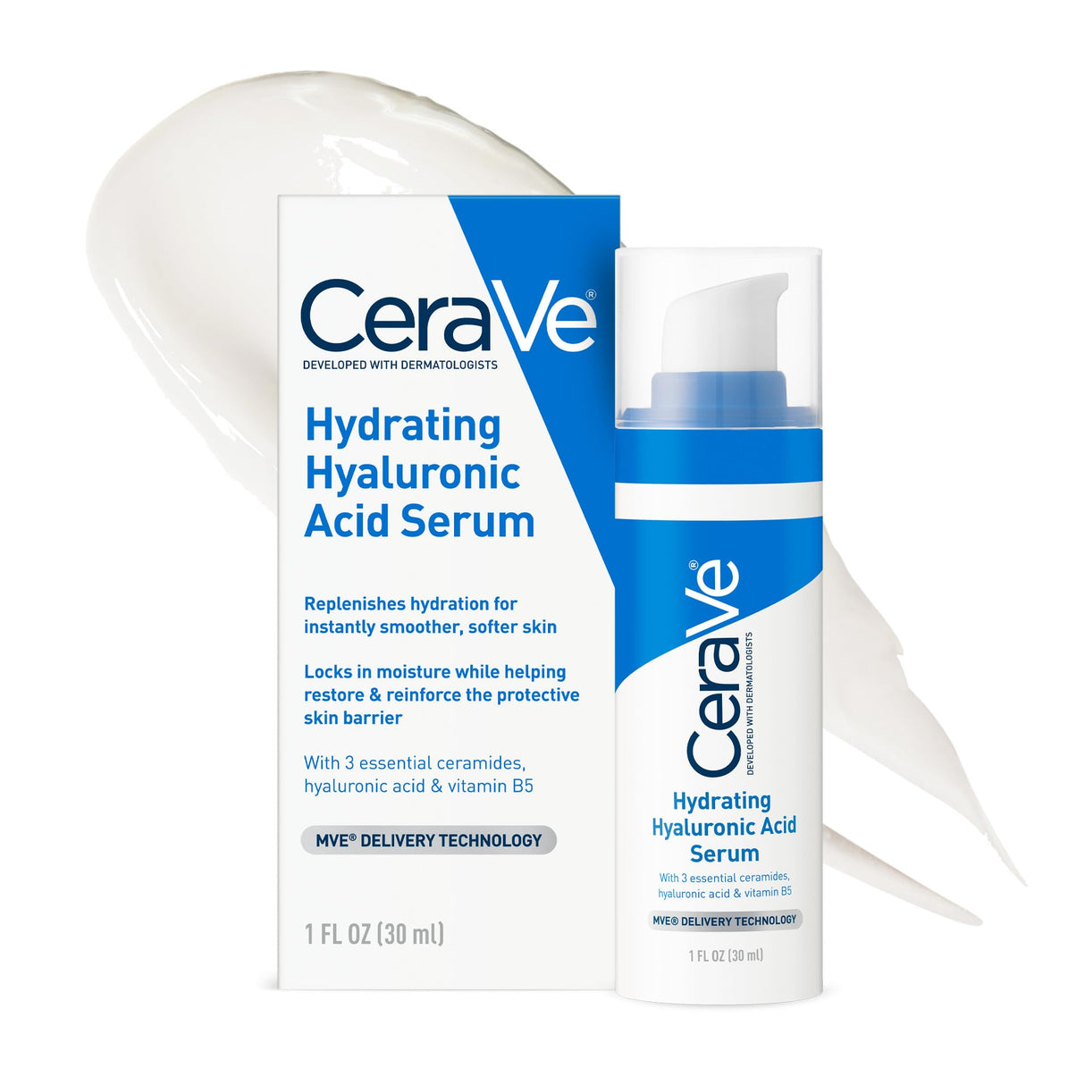 CeraVe Hydrating Hyaluronic Acid Face Serum for Dry Skin, Fragrance Free, 1.0 fl oz