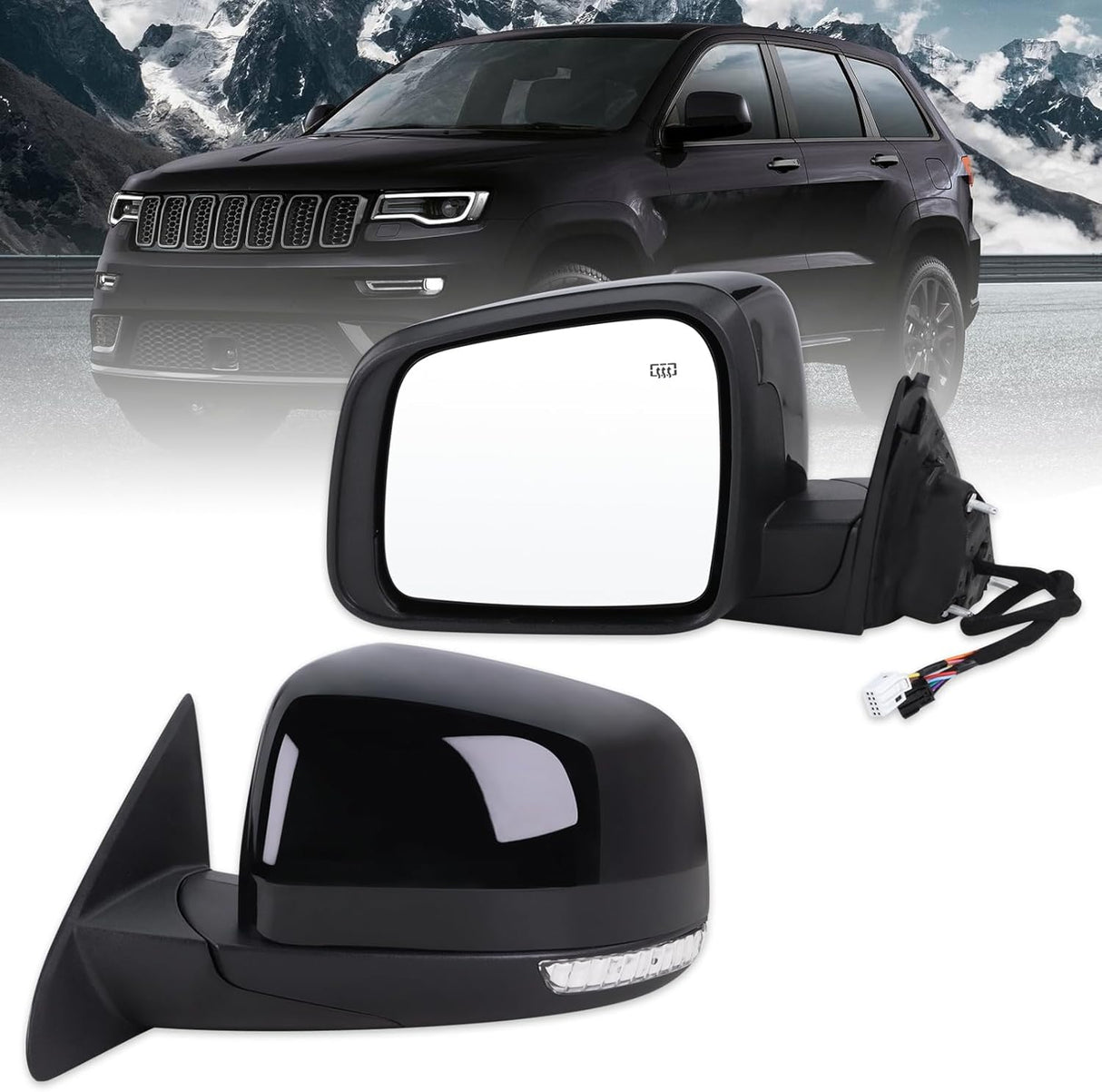 Left Driver Side Mirror Compatible With 2011-2016 Jeep Grand Cherokee With Manual Folding Power Glass Heated Turn Signal Mirror Memory Black Replace#68257941AB(11Pins)