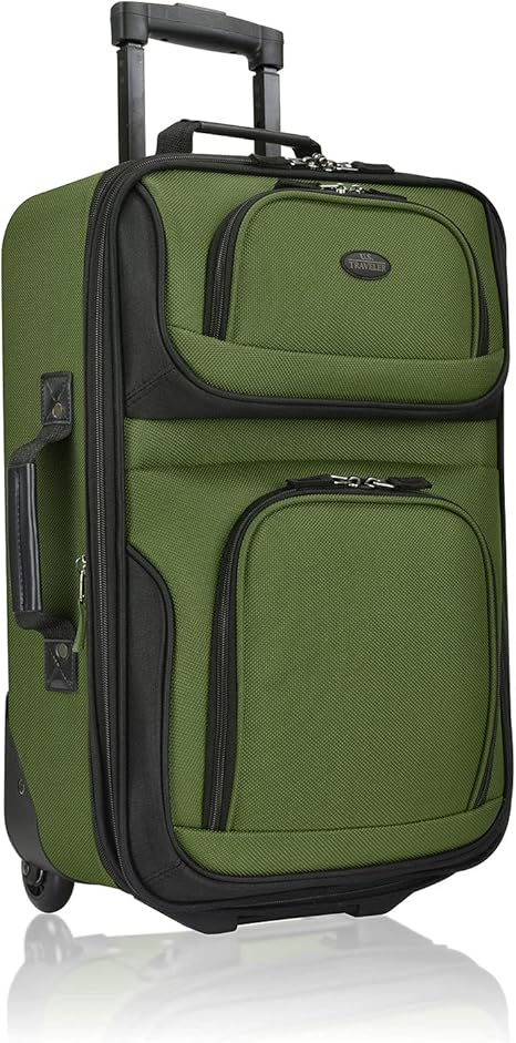 U.S. Traveler Rio Rugged Fabric Expandable Rolling Carry-on Luggage Set w/ Tote, Green, 2-Piece (21/10)